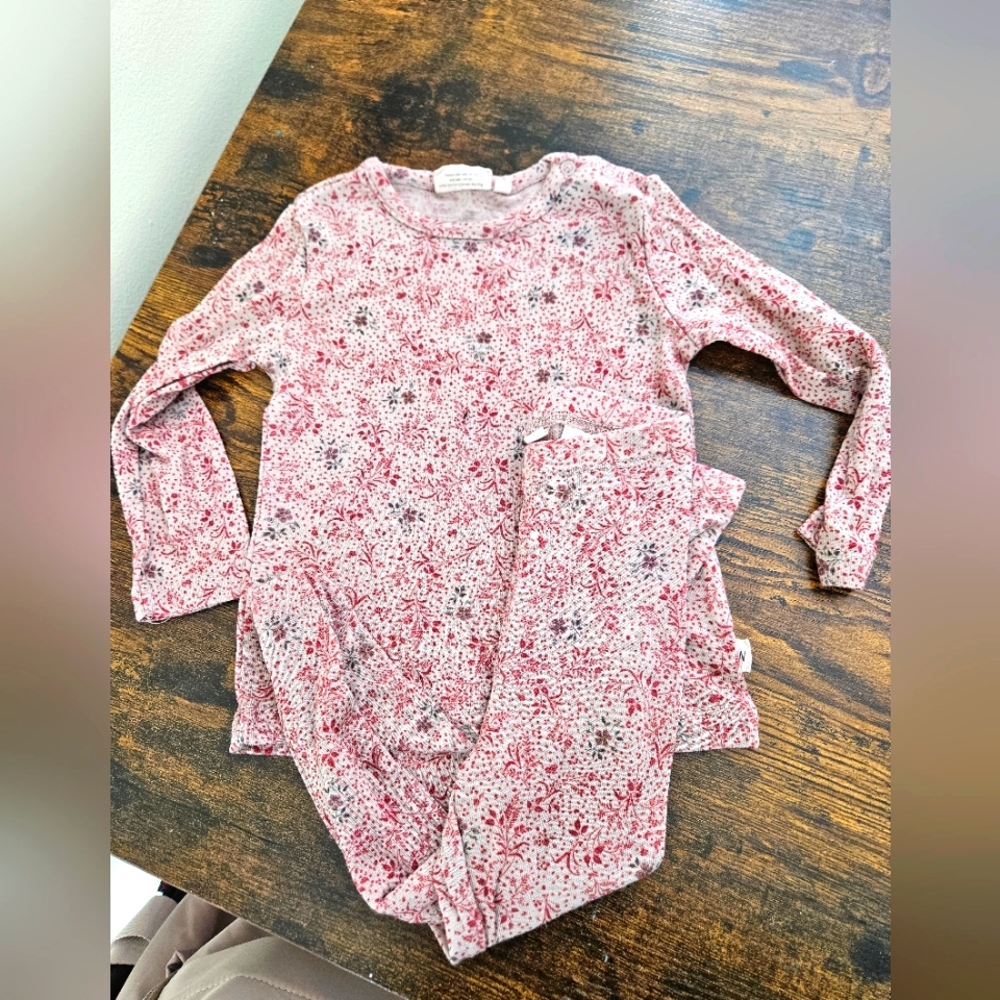 Wheat - Merino Wool Floral Kids Base Layer